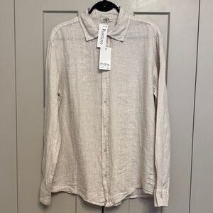 MATE the Label Men’s Linen Button Down Shirt | Light Tan | NWT | Luxury